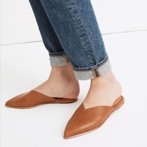 Madewell Emilia Leather Flat Mules Brown Pointed